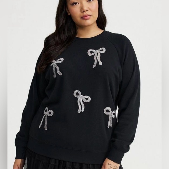 torrid Sweaters - Torrid Black Fleece Sweatshirt with Silver Bow Accents